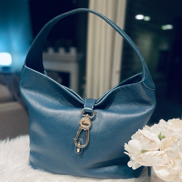 Dooney & Bourke Pebbled Leather Logo Lock Teal Blue Shoulder Bag - Picture 12 of 13